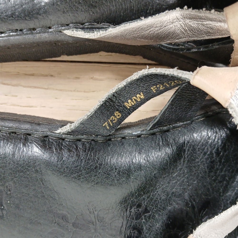 Born Leather Sandals Womens 7/38 Black Silver Tan Multi Strap Comfort Slides - Picture 9 of 11